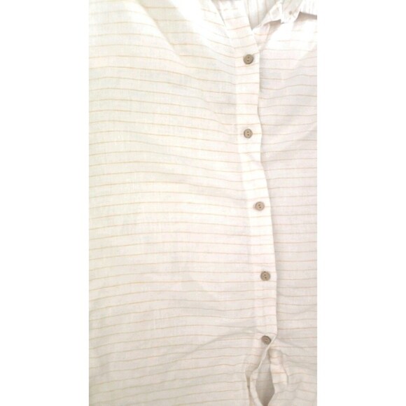Cynthia Rowley 100% Linen Wood Button Up Blouse Sz XS Yellow Striped Oversized - Picture 4 of 6